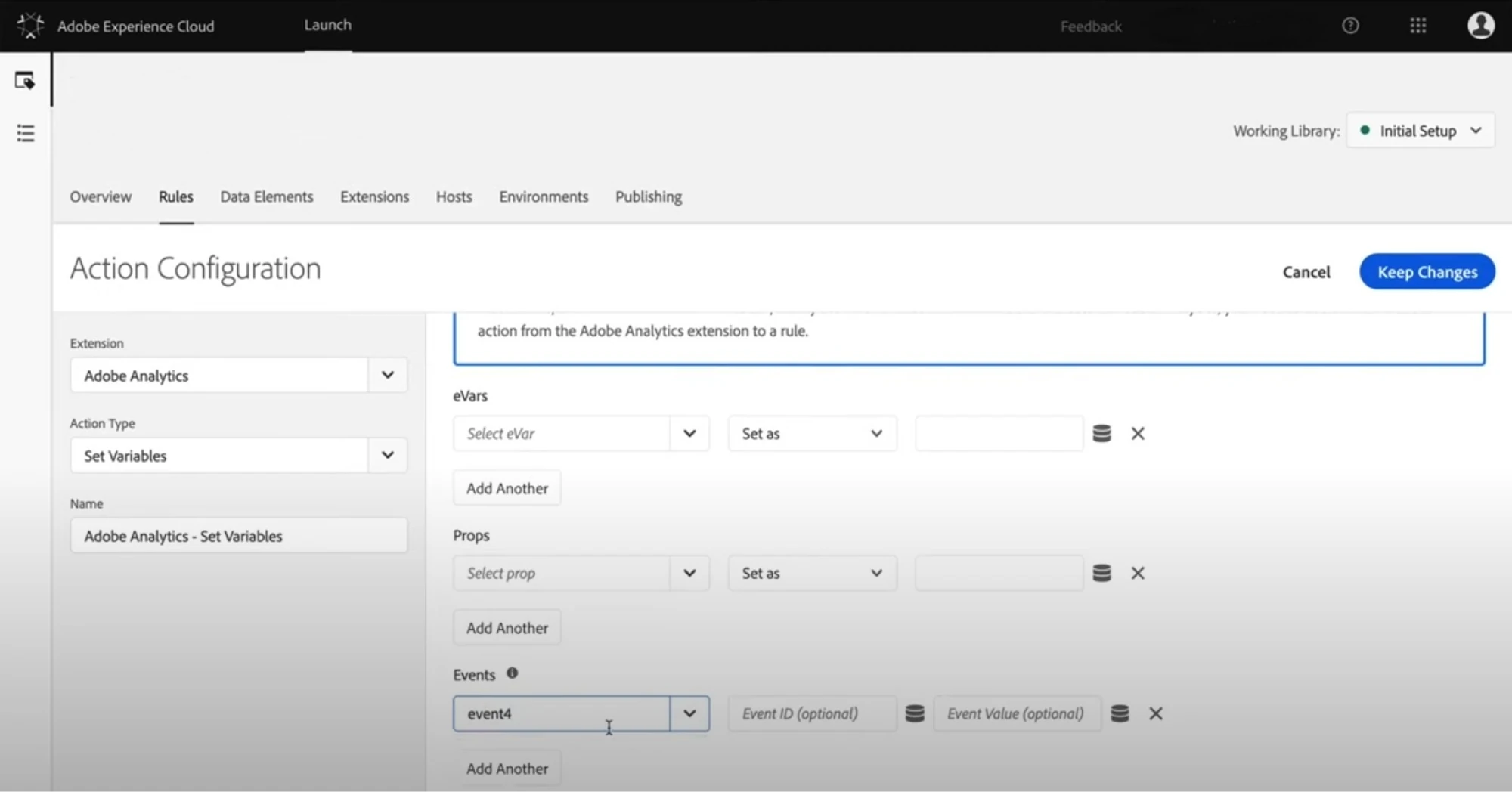 Adobe launch interface