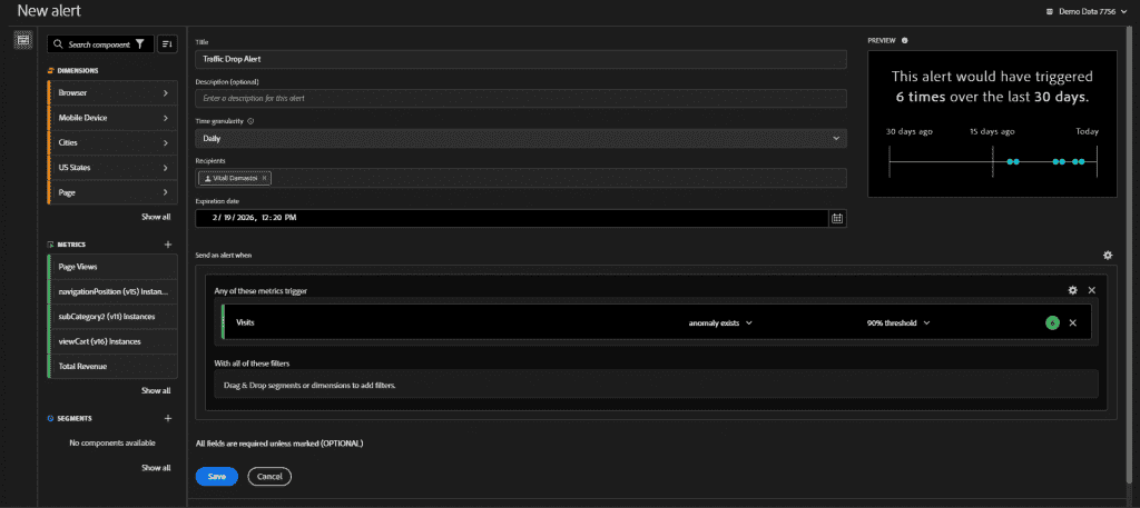 Adobe analytics alert example